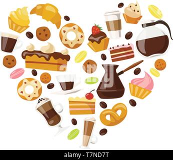 Heart shape coffee  design with coffee and sweets elements Stock Vector