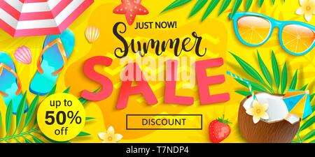 Summer sale, just now discount banner. Stock Vector