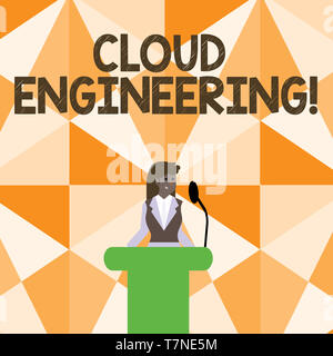 Word writing text Cloud Engineering. Business photo showcasing application of engineering disciplines to cloud computing Businesswoman Standing Behind Stock Photo