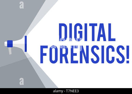 Writing note showing Digital Forensics. Business concept for investigation of material found in digital devices Megaphone Extending the Volume Range t Stock Photo
