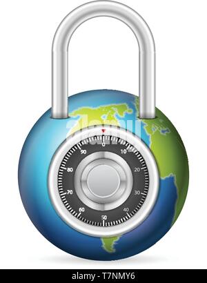 Padlock globe on a white background. Vector illustration. Stock Vector