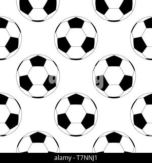 Soccer ball. Black and white flat icon. Seamless pattern Stock Vector