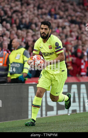 Barcelona's Luis Suarez  7th Mayl 2019 , Anfield Stadium, Liverpool, England;  UEFA Champions League Semi Final, Second Leg, Liverpool FC vs FC Barcelona   Credit: Terry Donnelly/News Images Stock Photo