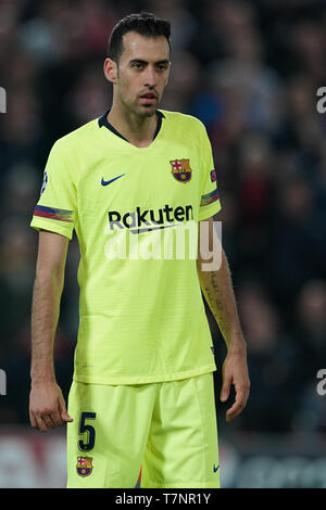 Barcelona's Sergi Busquets  7th Mayl 2019 , Anfield Stadium, Liverpool, England;  UEFA Champions League Semi Final, Second Leg, Liverpool FC vs FC Barcelona   Credit: Terry Donnelly/News Images Stock Photo