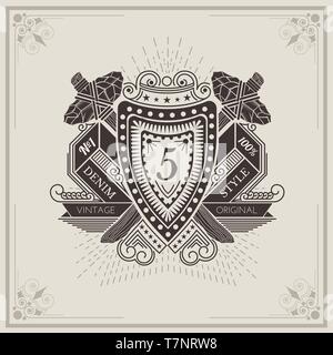 label or heraldic elements with pattern in vintage style Stock Vector