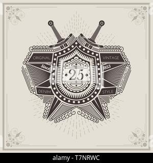label or heraldic elements with pattern in vintage style Stock Vector
