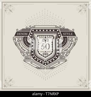label or heraldic elements with pattern in vintage style Stock Vector