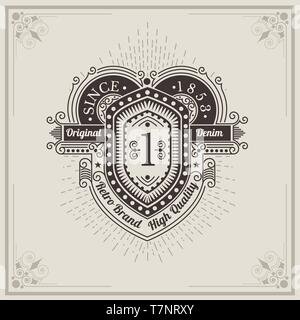 label or heraldic elements with pattern in vintage style Stock Vector