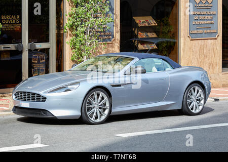 MONTE CARLO, MONACO - AUGUST 19, 2016: Aston Martin gray luxury car in in a sunny summer day in Monte Carlo, Monaco. Stock Photo