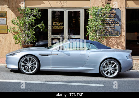 MONTE CARLO, MONACO - AUGUST 19, 2016: Aston Martin gray luxury car in in a sunny summer day in Monte Carlo, Monaco. Stock Photo
