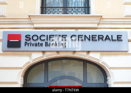 MONTE CARLO, MONACO - AUGUST 19, 2016: Societe Generale private banking bank sign and facade in Monte Carlo, Monaco. Stock Photo