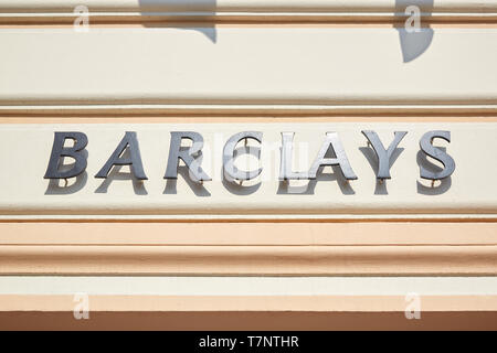 MONTE CARLO, MONACO - AUGUST 20, 2016: Barclays bank sign in a sunny summer day in Monte Carlo, Monaco. Stock Photo