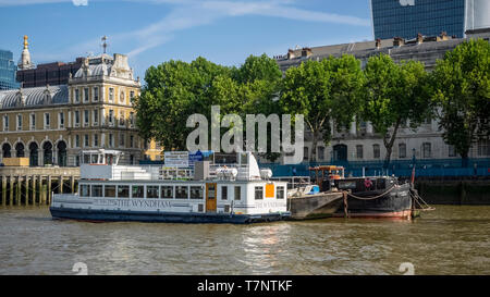 LONDON, UK - JULY 04, 2018:  The 'Wyndham', a London party boat for hire on the River Thames Stock Photo