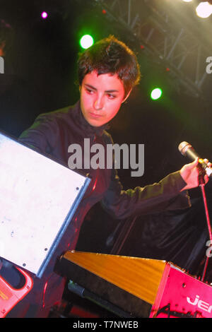 Mira Aroyo vocalist in Ladytron performing at the Reading Festival 2001 Stock Photo