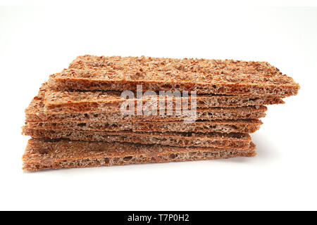 Whole grain rye crispbread isolated on white Stock Photo