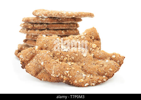 Whole grain rye crispbread isolated on white Stock Photo