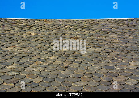 Traditional slate roof in Auvergne, France. Stock Photo