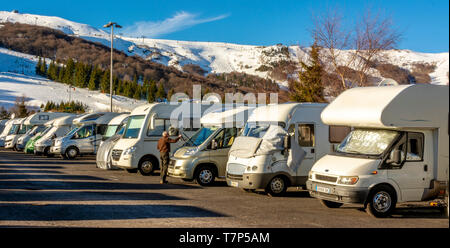 Caravans park, Super Besse ski resort, Regional Nature Park of Volcans d'Auvergne, Puy de Dome department, Auvergne, France Stock Photo