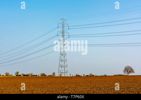 Pylons of high-voltage lines, Auvergne-Rhone-Alpes, france Stock Photo