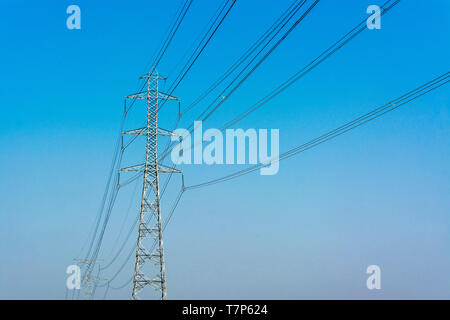 Pylons of high-voltage lines, Auvergne-Rhone-Alpes, france Stock Photo