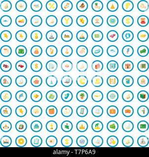 100 wealth icons set, cartoon style Stock Vector