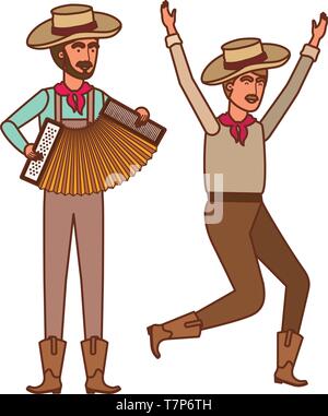 farmers men with musical instrument Stock Vector