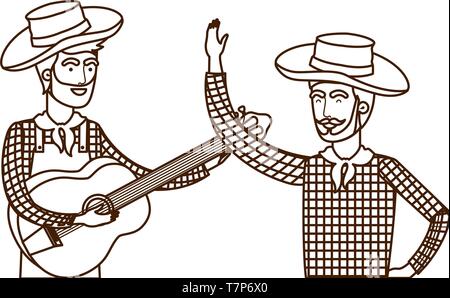 farmers men with musical instrument Stock Vector