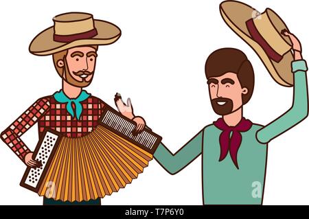 farmers men with musical instrument Stock Vector