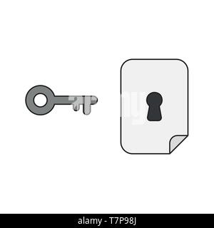Vector icon concept of keyhole inside blank paper with key. Stock Vector
