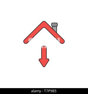 Vector icon concept of red arrow moving down under house roof. Stock Vector