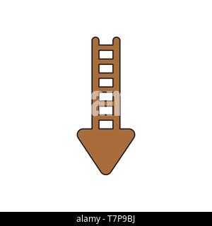 Vector icon concept of wooden ladder with arrow showing down. Stock Vector