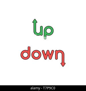 Vector icon concept of green and red up, down words with arrows, moving up and down. Stock Vector