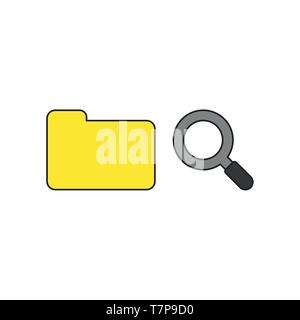 Vector icon concept of closed yellow file folder with magnifying glass. Stock Vector