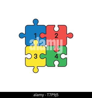 Vector icon concept of four colored puzzle jigsaw pieces connected. Stock Vector
