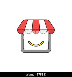 Vector icon concept of shop store with smiling mouth. Stock Vector