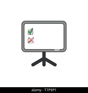 Vector icon concept of green check mark and red x mark inside presentation board. Stock Vector