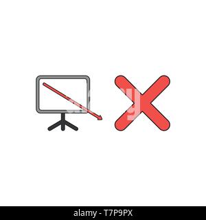 Vector icon concept of arrow moving down and going out of sales chart with red x mark. Stock Vector