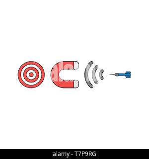 Vector icon concept of bulls eye target with magnet attracting dart. Stock Vector