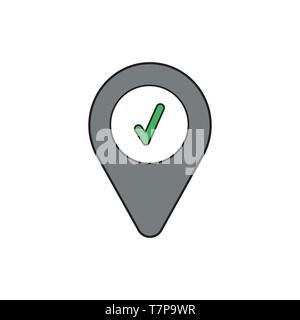 Vector icon concept of green check mark inside map pointer. Stock Vector