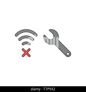 Vector icon concept of fix wireless wifi connection problem and spanner. Stock Vector