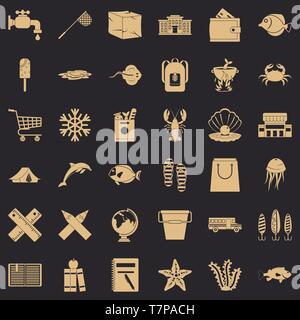 Fishing icons set, simle style Stock Vector