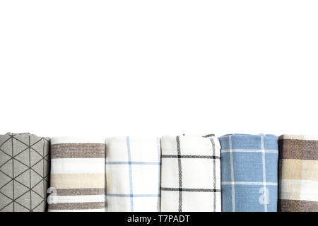 Rolled up fabric napkins isolated on white background Stock Photo