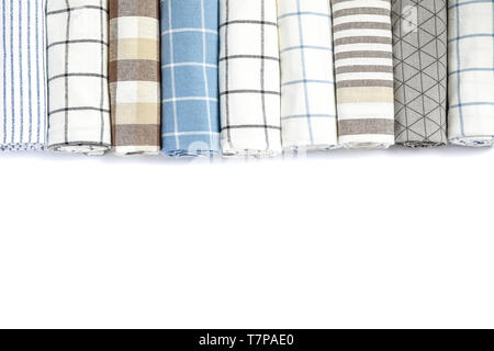 Rolled up fabric napkins isolated on white background Stock Photo