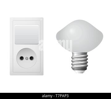 Outlet with plug, lightbulb. Set of electrical equipment. Vector illustration Stock Vector