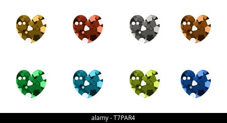 Set of icons in the shape of hearts. Vector illustration. Multicolored sparkle. Stock Vector
