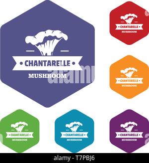 Mushroom chantarelle icons vector hexahedron Stock Vector