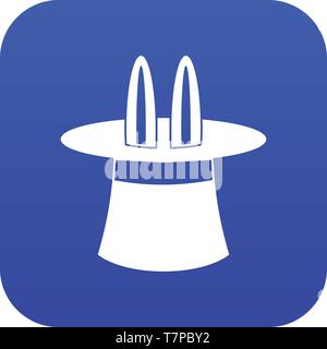 Rabbit ears appearing from a top magic hat icon digital blue Stock Vector