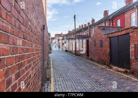 The rear alley of the terraced houses in Roslyn Street,Darlington,England,UK Stock Photo