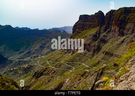 The imposing Teno mountains, in the south of Tenerife, Canary Islands. This national park is a loved hiking and walking paradise. Evergreen nature. Stock Photo