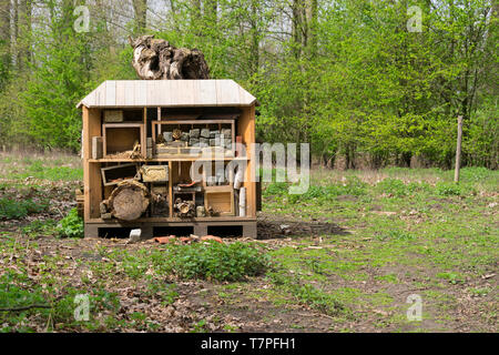 insects hotel in the middle of the green nature Stock Photo